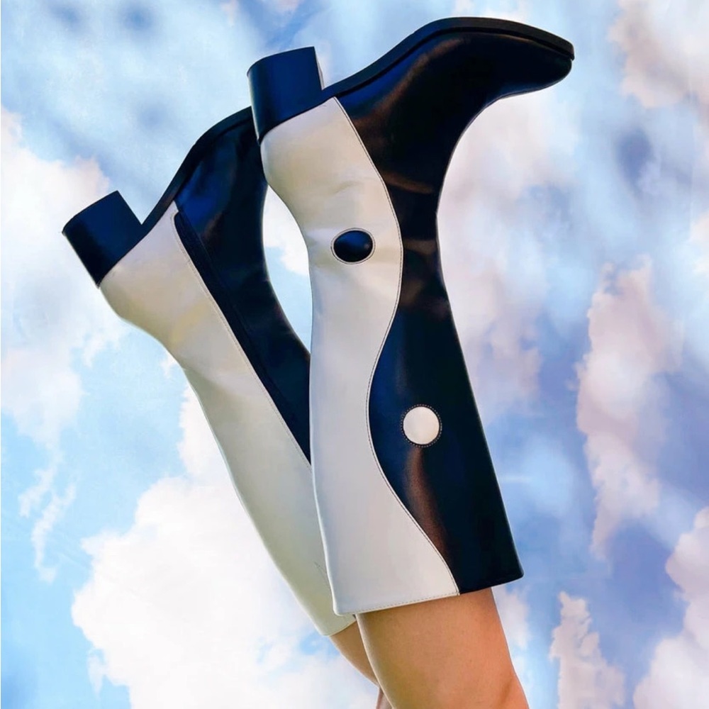 Black and White Yin Yang Knee-High Boots
